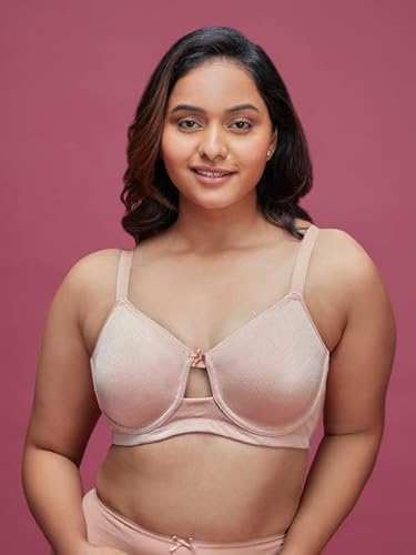 NYKD Minimizer Padded Bra with Chevron Knitted Straps Layer-Free, Maximum Support & Comfort Everyday, Workout & Gym – Reduces Up to One Cup Size, NYB231, Nude, 34DD